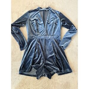 GB Girls Blue Velvet Long Sleeve Romper
